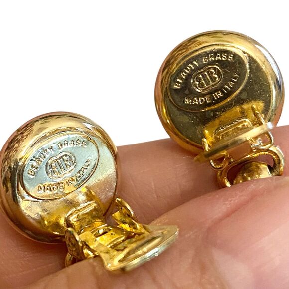 Signed Beauty Brass White Gold Clip On Earrings Bold Chunky Statement Italy - Picture 6 of 10